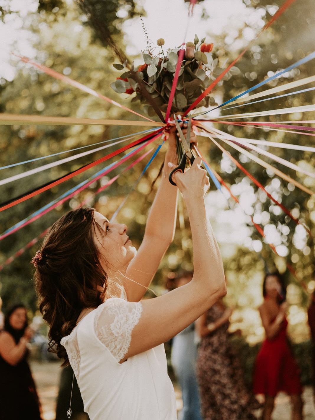 jeu ruban bouquet mariée